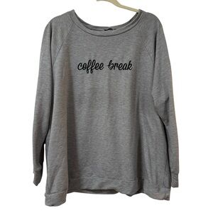 Papermoon Coffee Break gray sweatshirt pullover long sleeve women’s 2X cozy